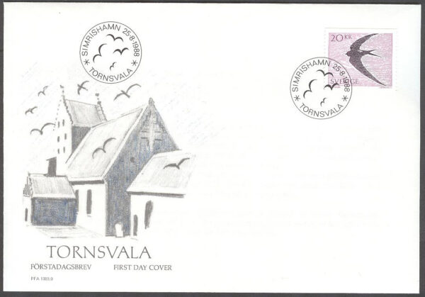 Sverige - FDC 1988-08-25 - Tornsvala, 1 kpl Vinjett 1