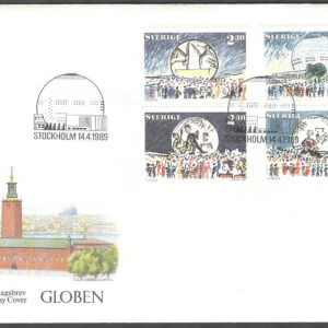 Sverige – FDC 1989-04-14 – Globen, 4 kpl Vinjett 1