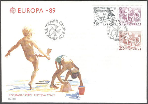 Sverige - FDC 1989-05-17 - Europa CEPT 1989 Barnlekar, 3 kpl Vinjett 1