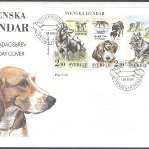 Sverige – FDC 1989-10-07 – Svenska hundar, serie 3 kpl Vinjett 1