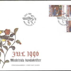 Sverige – FDC 1996-11-08 – Julpost 1996  Medeltida handskrifter, 3 kpl Vinjett 1