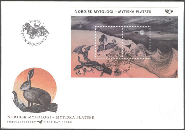 Sverige - FDC 2008-03-27 - Nordisk Mytologi - Mystiska platser, Block kpl Vinjett 1