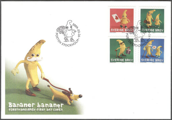 Sverige - FDC 2009-03-26 - Bananer, serie 4 kpl Vinjett 1