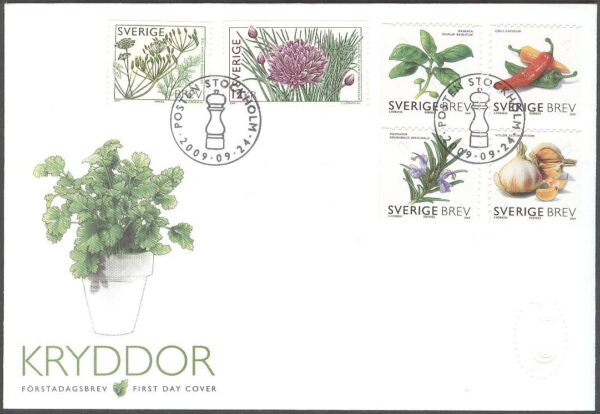 Sverige - FDC 2009-09-24 - Kryddor, serie 6 kpl Vinjett 1