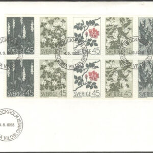 Sverige – FDC 1968-06-04 – Vildblommor, Helt Block kpl Fluor på inlagan