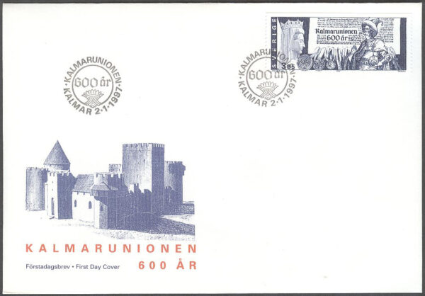 Sverige - FDC 1997-01-02 - Kalmarunionen 600 år, 1 kpl Vinjett 1