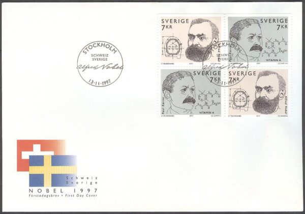 Sverige - FDC 1997-11-13 - Nobel 1997, 4-Block kpl Vinjett 1