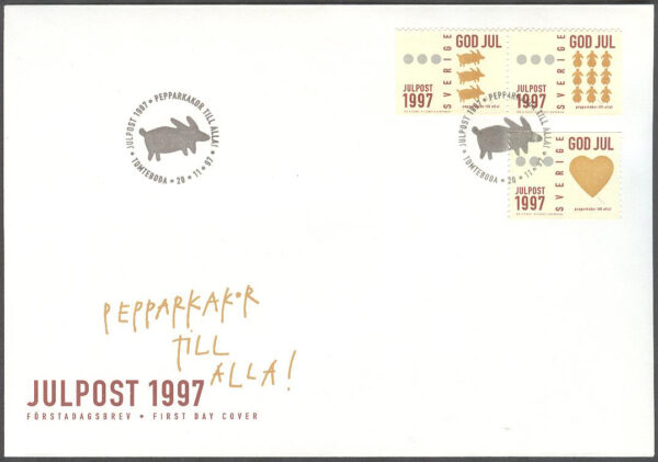Sverige - FDC 1997-11-20 - Inrikes Julpost 1997, serie 3 kpl Vinjett 1