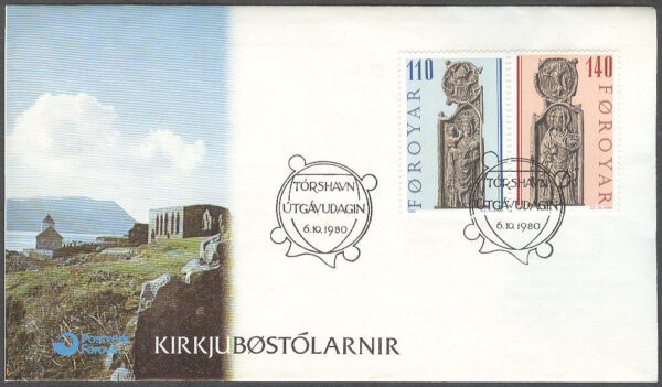 Färöarna - FDC 1980-10-06 - Kyrkbänkar I, 4 kpl Vinjett 1