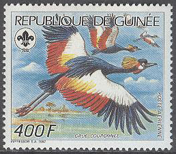 Guinea – M 1198 A Fåglar – Svart krontrana – Scouting, märke **