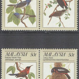 Malaysia – M  380-383 Skyddade Djur IV – Fåglar bla Scharlakansolfågel, 2 par kpl **
