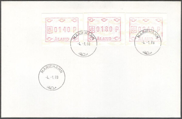 Åland - FDC 1988-01-04 - Frankeringsetiketter Typ 2, 3 kpl