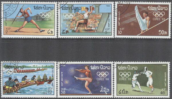 Laos - M 1067-1072 OS i Seoul 1988 Friidrott & Gymnastik, serie 6 olika