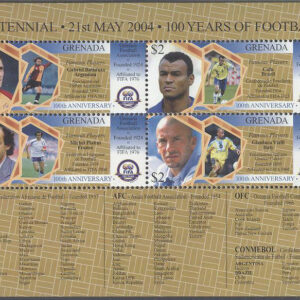 Grenada – M 5505-5508 Internationella Fotbollsförbundet FIFA 100 år, Miniark kpl **
