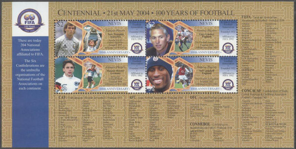 Nevis - M 1994-1997 Internationella Fotbollsförbundet FIFA 100 år, Miniark kpl **