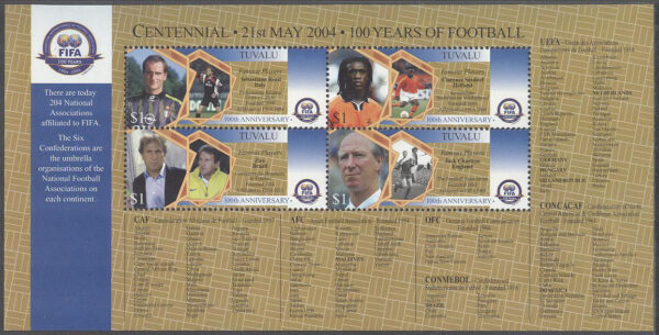 Tuvalu - M 1182-1185 Internationella Fotbollsförbundet FIFA 100 år, Miniark kpl **
