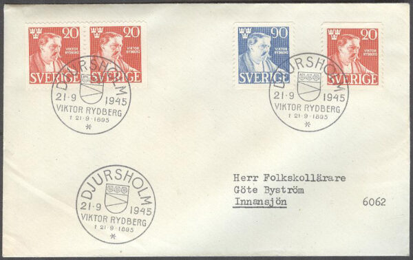 Sverige - FDC 1945-09-21 - Viktor Rydberg, 4 kpl Adressat