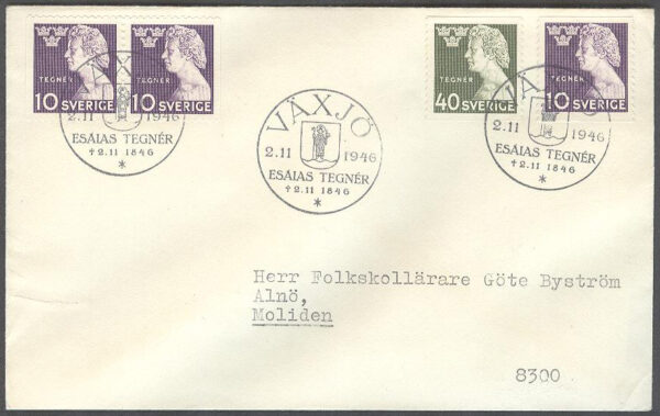 Sverige - FDC 1946-11-02 - Esaias Tegnér, 4 kpl Adressat