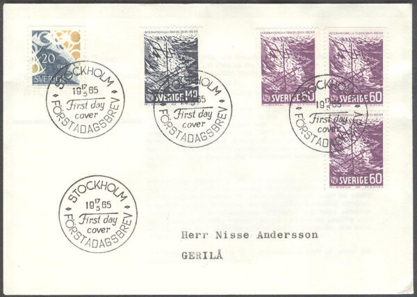 Sverige - FDC 1965-05-17 - Posthorn - UIT 100 år, 5 kpl Adressat