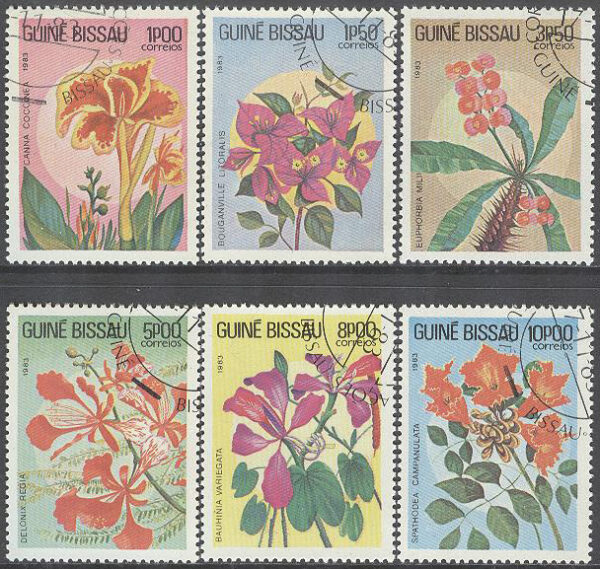 Guinea-Bissau - M  724-729 Blommor bla Flamboyant, 6 ol stpl