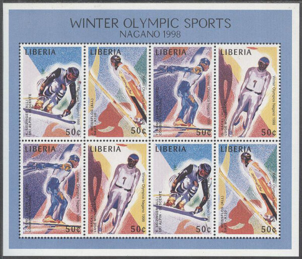 Liberia - M 1866-1869 OS i Nagano 1998 bla Backhoppning, Miniark kpl **