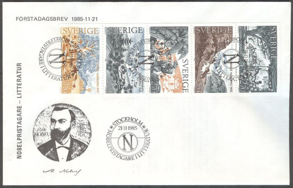 Sverige - FDC 1985-11-21 - Nobelpristagare - Litteratur, Helt Block kpl Vinjett 2
