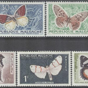 Madagaskar – M  445-449 Fjärilar bla Hypolimnas dexithea, 5 olika **