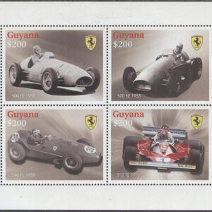 Guyana – M 7996-7999 Gamla & Nya Ferrari Bilar bla 246 F1 1958, Miniark kpl **
