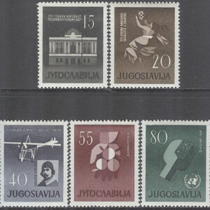 Jugoslavien – M  930-934 Minnen bla Flyg – FN & Teater, serie 5 kpl *