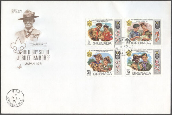 Grenada - FDC 1971-09-11 - 13:e Världsscoutträffen i Japan, serie 4 kpl