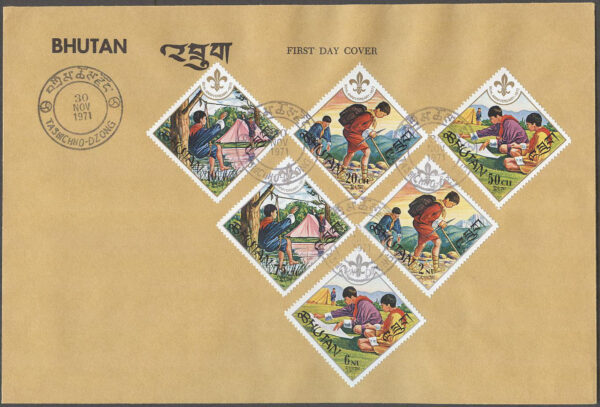 Bhutan - FDC 1971-11-30 - Scouting 60 år, serie 6 kpl