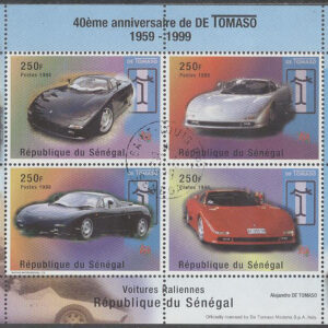 Senegal – M 1611-1614 (BL 83) Italienska biltillverkare ”De Tomaso” 40 år – Utställning, block stpl