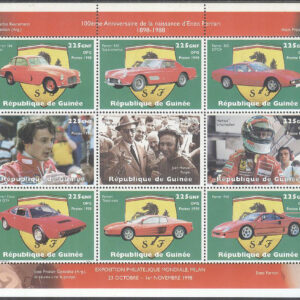 Guinea – M 1977-1985 Bilar – E Ferrari 100 år – Frim. Utställ, Miniark kpl **