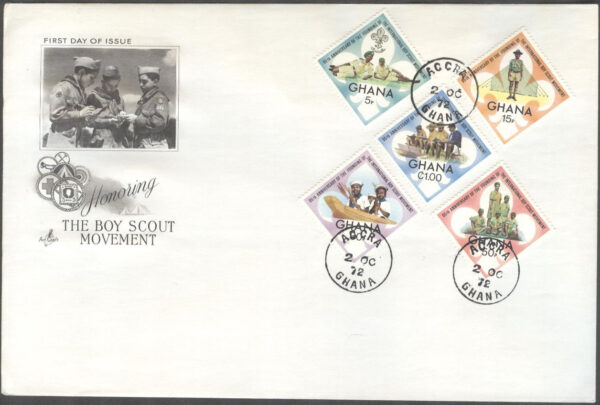 Ghana - FDC 1972-10-02 - Scouting 65 år, serie 5 kpl