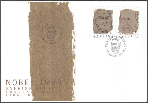 Sverige - FDC 1999-09-30 - Nobels Fredspris - Belgien, par kpl Vinjett 1