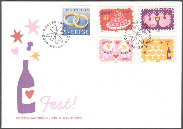 Sverige - FDC 2010-03-24 - Ringar - Fest, serie 5 kpl Vinjett 1