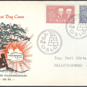Norge – FDC 1964-10-31 – Folkhögskolan 100 år, 2 kpl Vinjett 6 Adressat