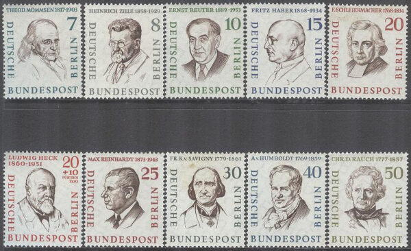 Berlin - M  163-172 Berömdheter bla T Mommsen - Nobelpristagare, 10 kpl **