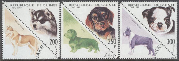 Guinea - M 1673-1675 Hundar bla Siberian husky, 3 ol + Zf **