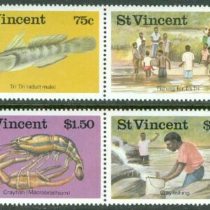 St. Vincent – M 1008-1011 Fiskar, floddjur, fiskare, 2 st par kpl **