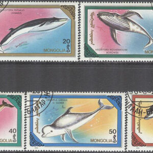 Mongoliet – M 2141-2145 Havsdjur – Valar & Delfiner, serie 5 olika