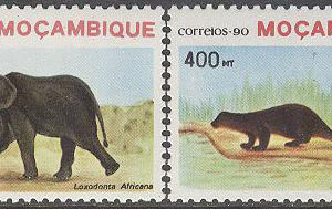 Mocambique – M 1211, 1213 Hotade Däggdjur – Elefant & Utter, 2 olika **