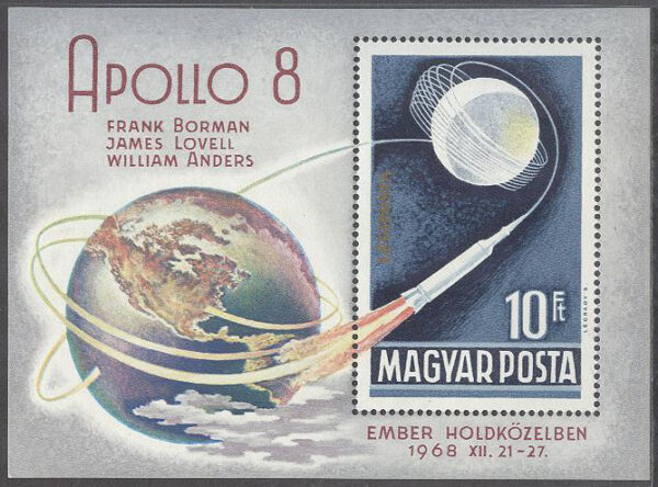 Ungern - M 2476 (BL 68 A)  Apollo 8`s färd runt månen 1968, block kpl  **