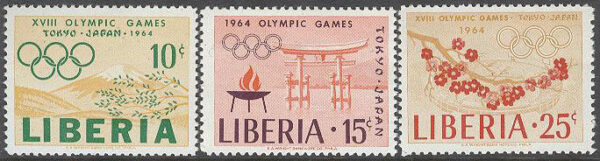 Liberia - M  623-625 A OS i Tokyo 1964, serie 3 kpl **