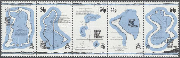 British Indian Ocean Ter. - M  150-154 Kartor Diego Garcia 1700-talet, 5-strip kpl **