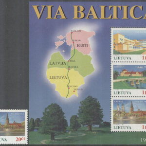Litauen – M  576 + BL 6 Via Baltica – Städer bla Kaunas – Karta, 1 kpl + Block **