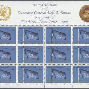 FN New York – M  888 Nobelpris till FN & K Annan 2001 – Flaggor, Miniark kpl **