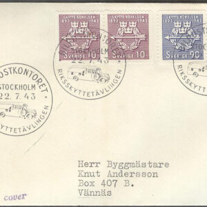 Sverige – FDC 1943-07-22 – Skytterörelsen 50 år, kpl Adressat + FDC stämpel