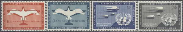 FN New York - M   12-15 Flygpostmärken - Fåglar - Flygplan & Emblem, serie 4 kpl **