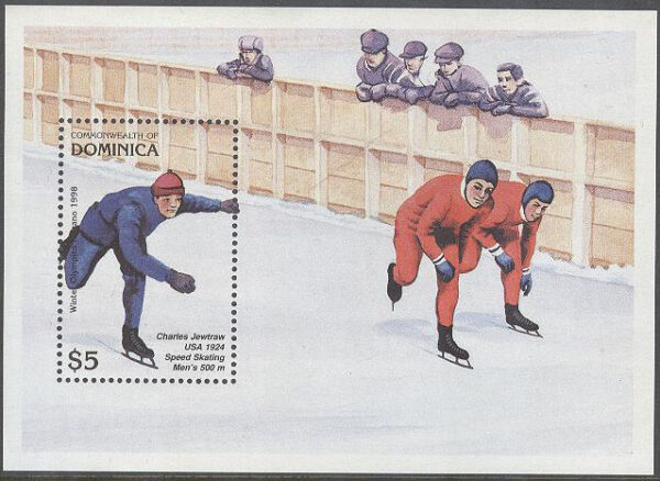 Dominica - M BL 339 OS i Nagano 1998 Segrare i Skridsko C Jewtraw, Block **